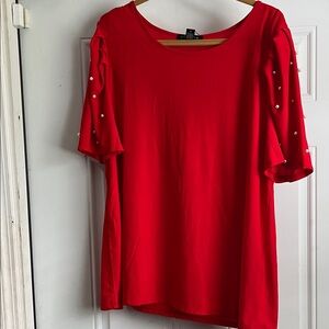 Chic Red Blouse with Pearl Details